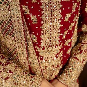 3 Piece Red Chiffon Kurta Pant Salwar Kameez EID Indian Pakistan Wedding